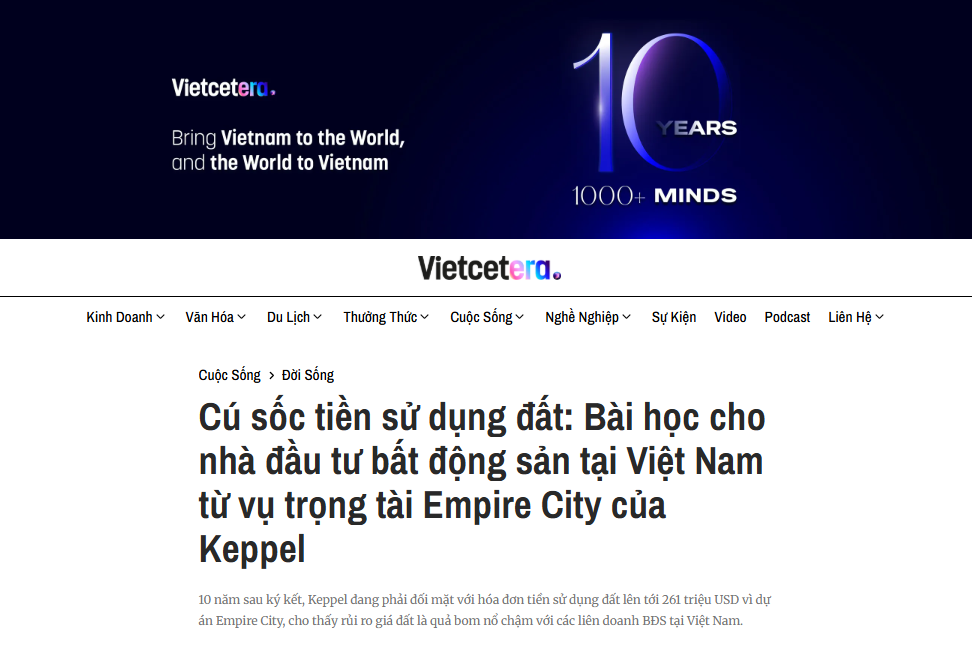 Cú sốc tiền sử dụng đất: Bài học cho nhà đầu tư bất động sản tại Việt Nam từ vụ trọng tài Empire City của Keppel